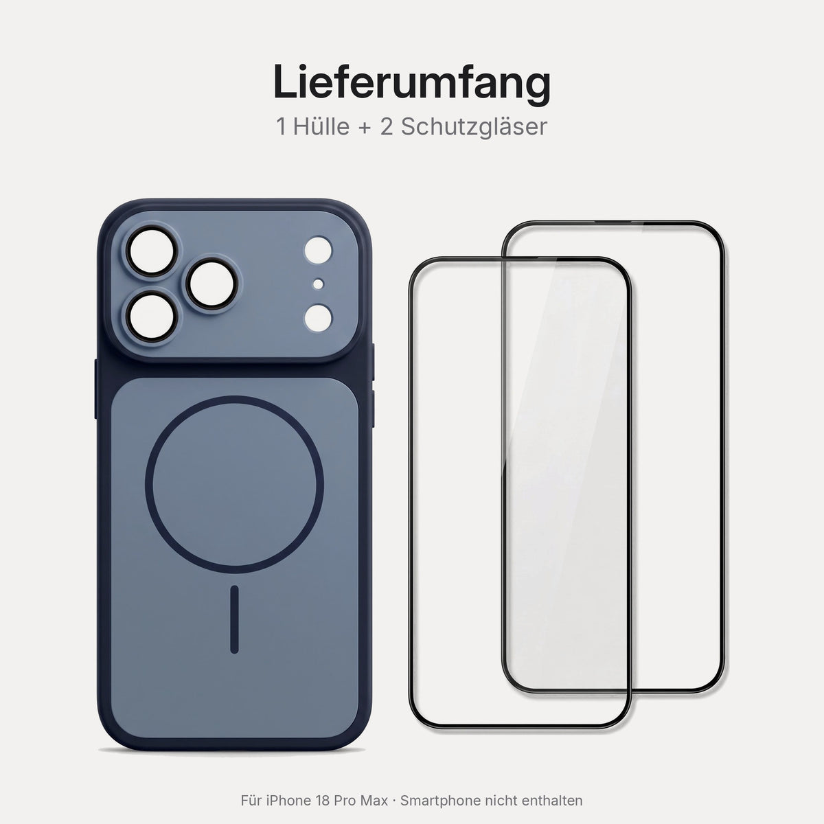 Lieferumfang Set iPhone 18 Pro Max: 1 Hülle und 2 Schutzgläser
