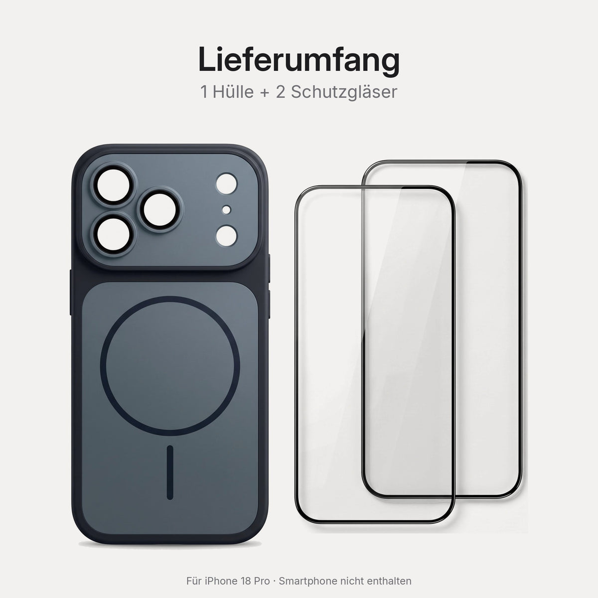 Lieferumfang Set iPhone 18 Pro: 1 Hülle und 2 Schutzgläser