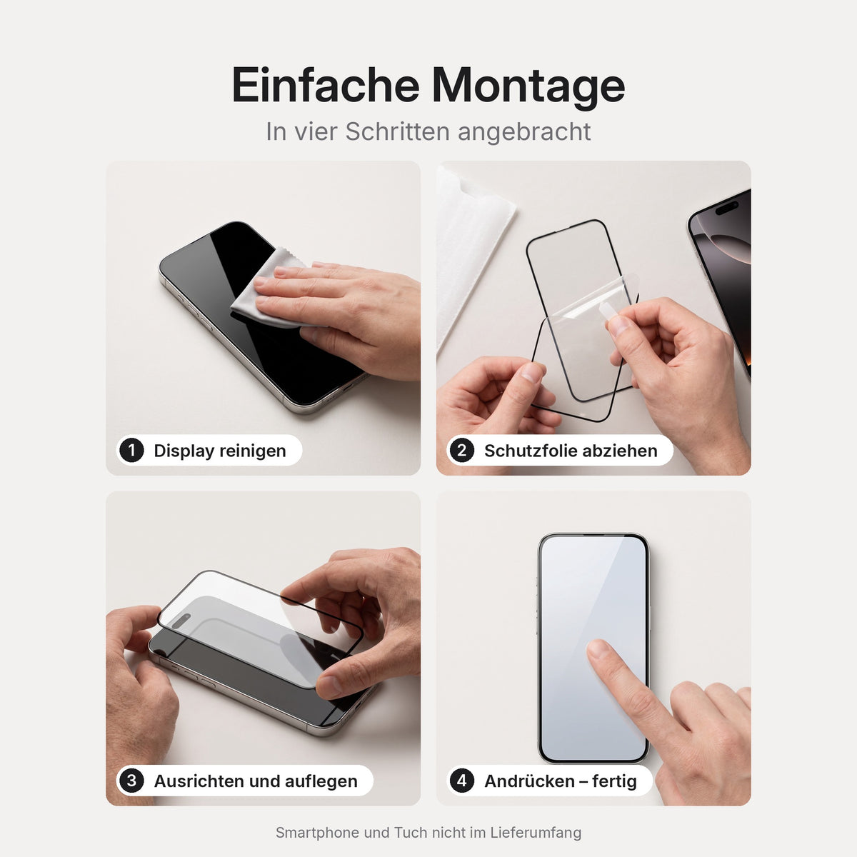Schutzglas für iPhone 17 Pro / 18 Pro – Montage in vier Schritten