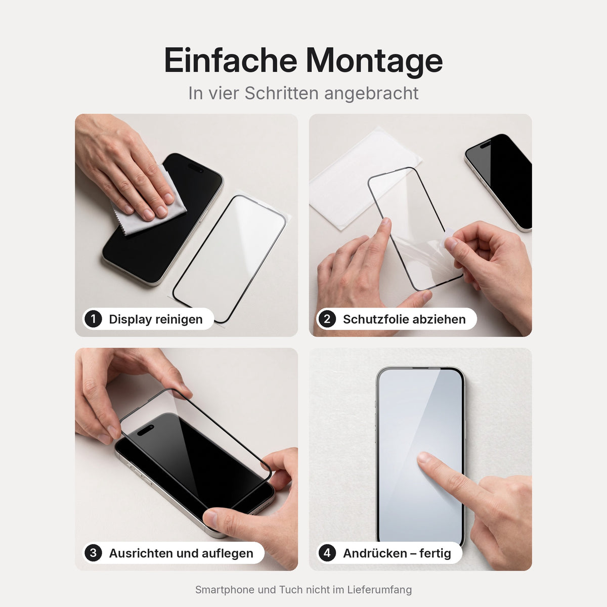 Schutzglas für iPhone 17 Pro Max / 18 Pro Max – Montage in vier Schritten
