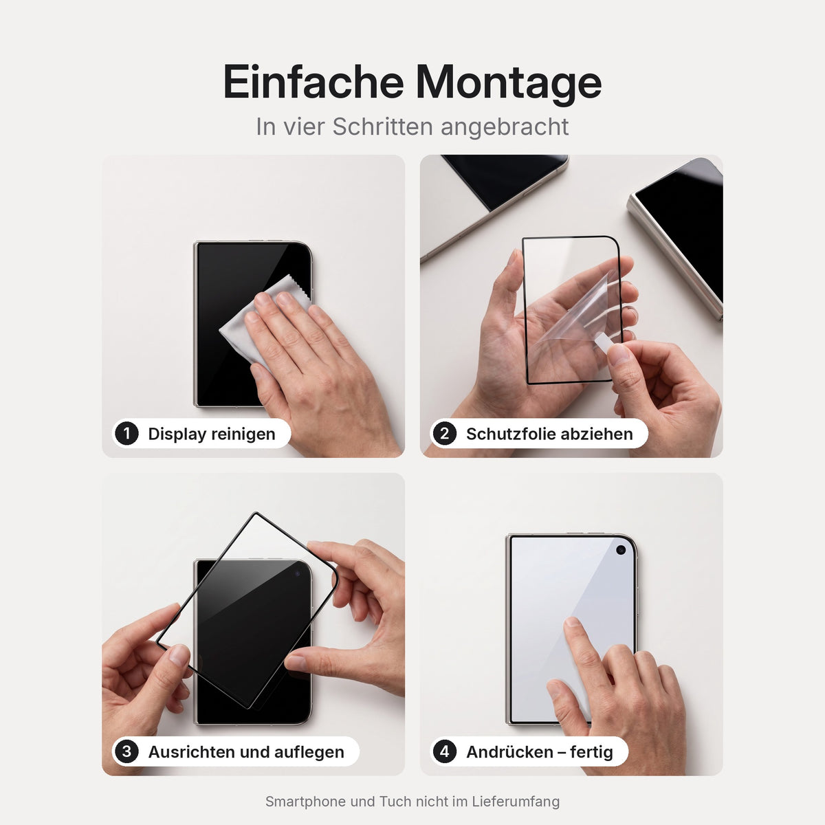 Schutzglas für iPhone Duo (Außendisplay) – Montage in vier Schritten