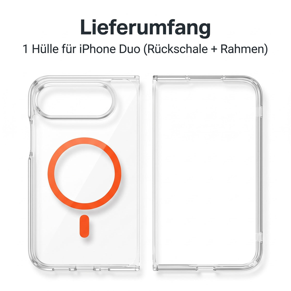Transparente Hülle für iPhone Duo – Lieferumfang: Rückschale und Rahmen