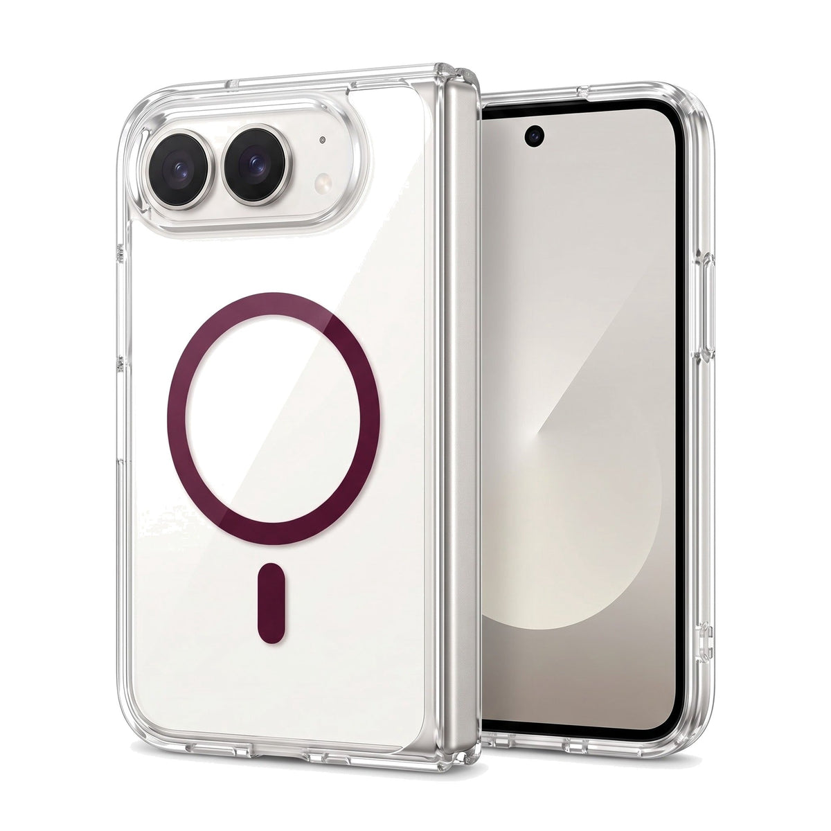 Transparente Hülle für iPhone Duo mit Magnetring in Burgunderrot – am iPhone Duo