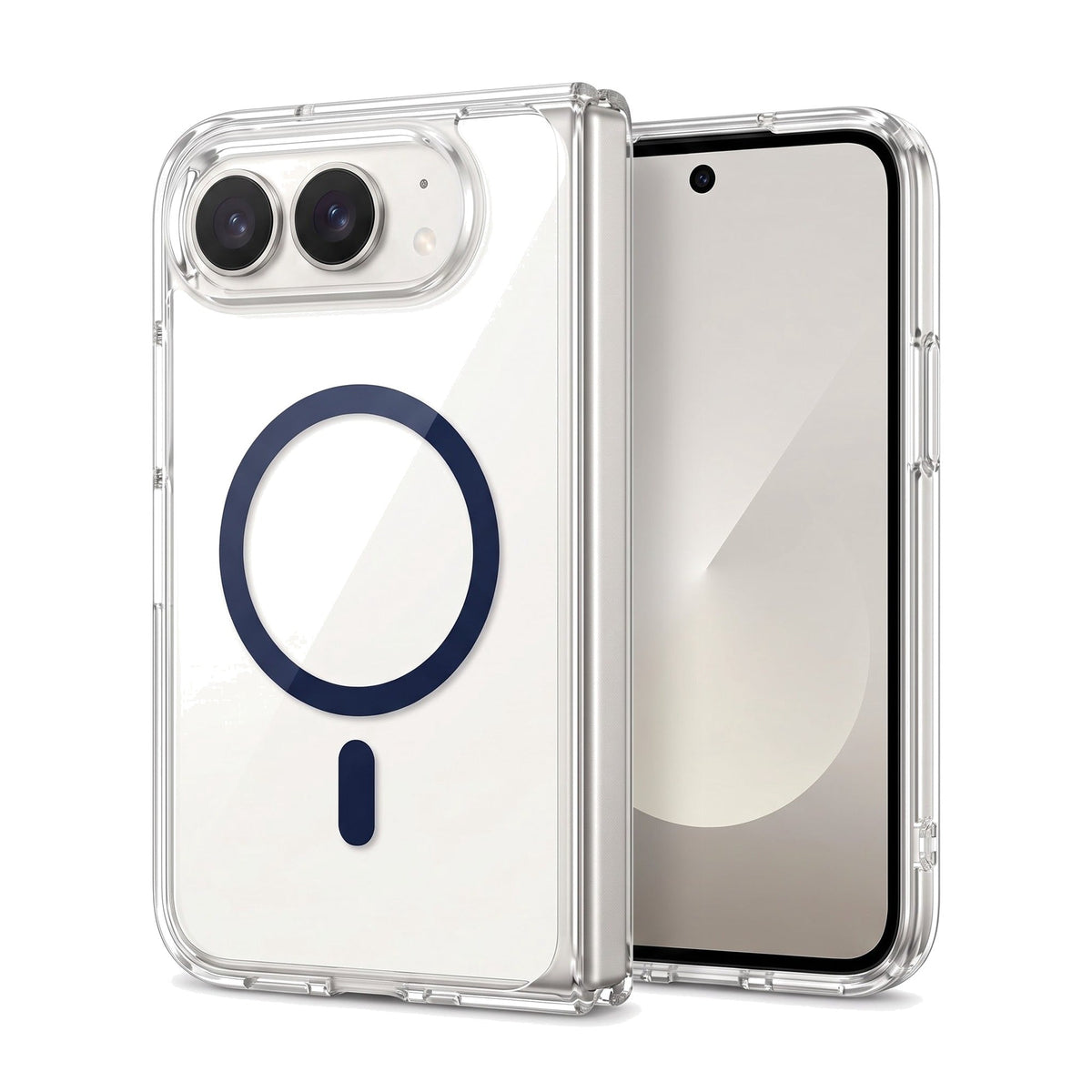 Transparente Hülle für iPhone Duo mit Magnetring in Dunkelblau – am iPhone Duo