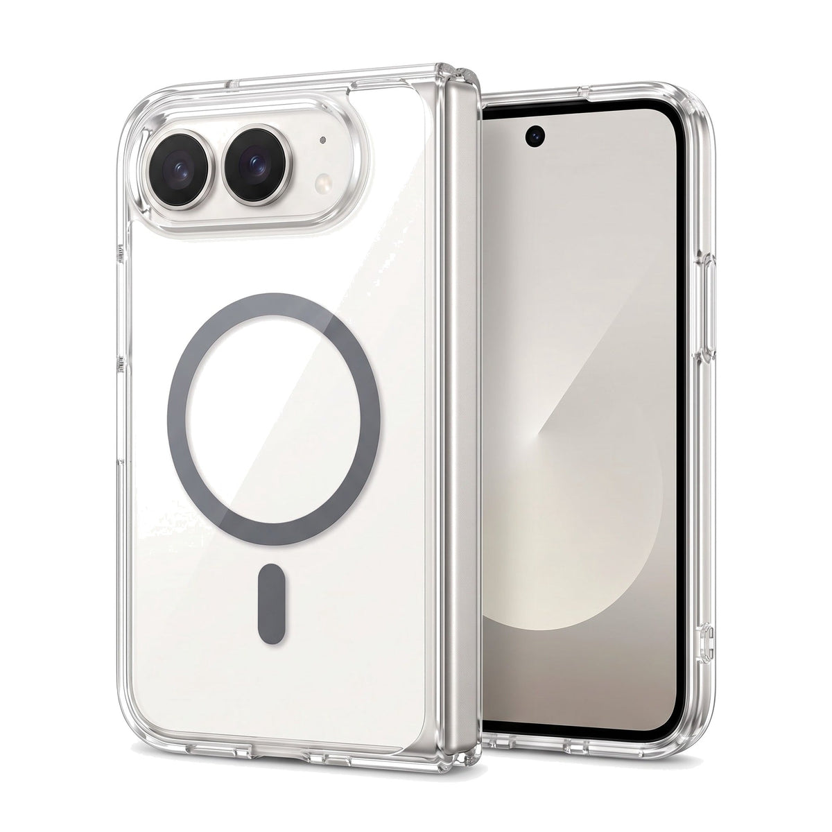 Transparente Hülle für iPhone Duo mit Magnetring in Grau – am iPhone Duo
