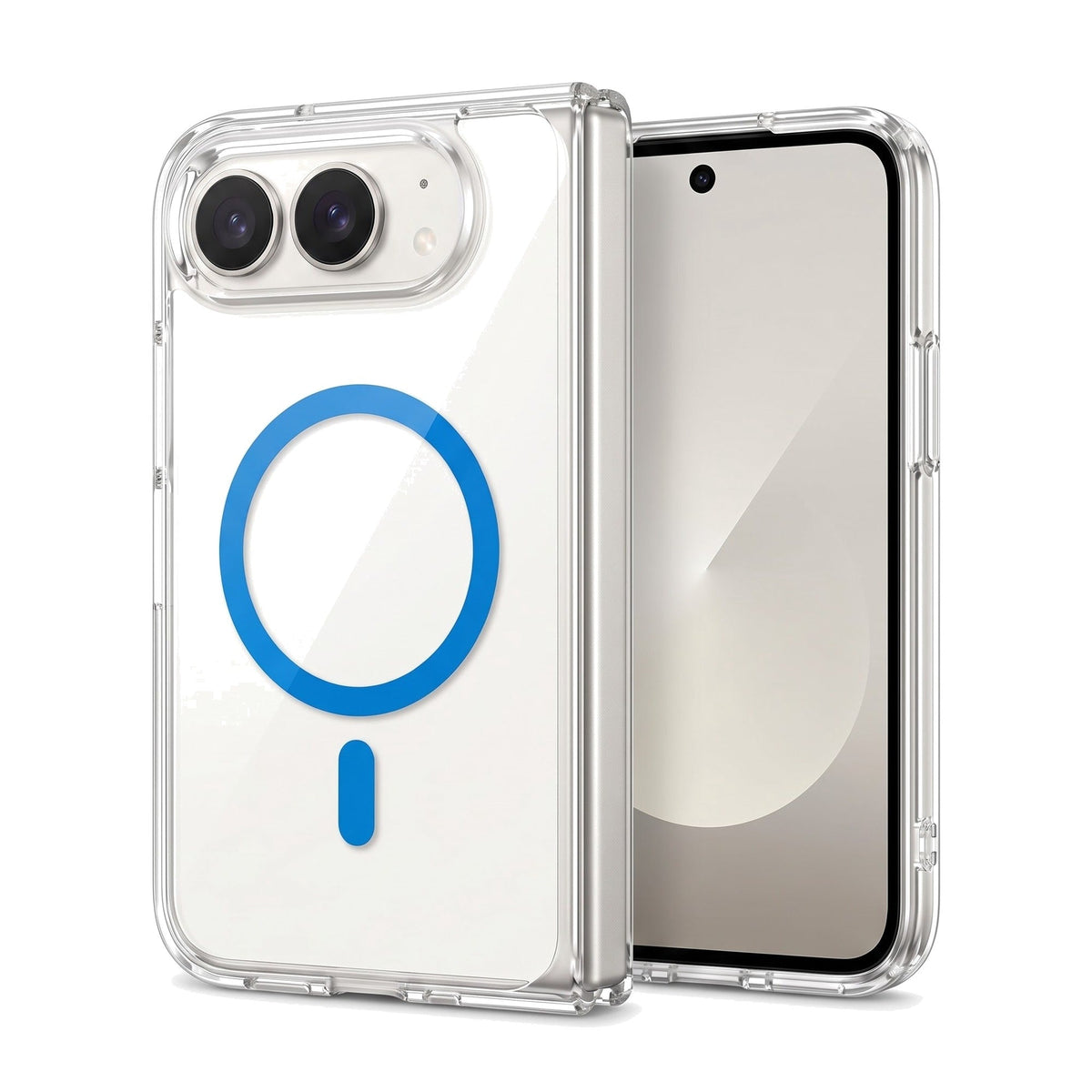 Transparente Hülle für iPhone Duo mit Magnetring in Hellblau – am iPhone Duo
